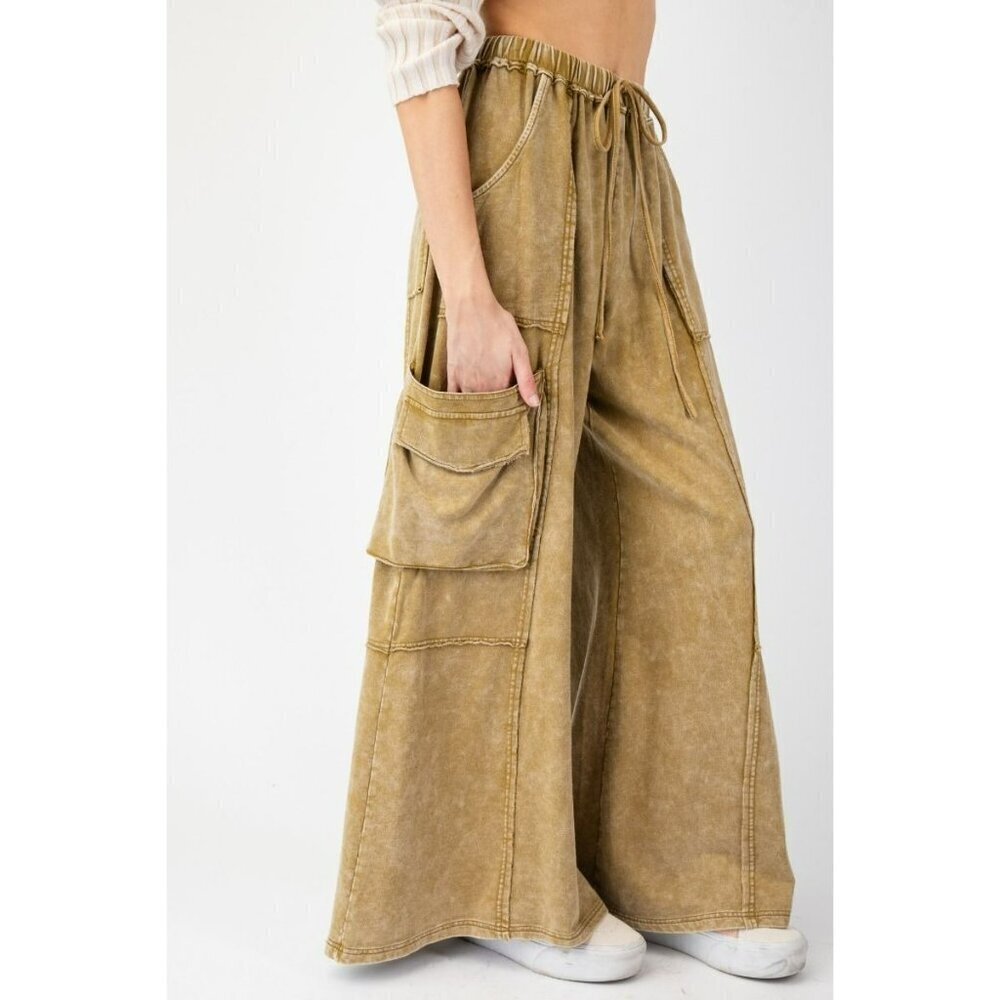 Part Of The Journey Mineral Washed Wide Leg Pants in Faded Olive - Picture 4 of 5